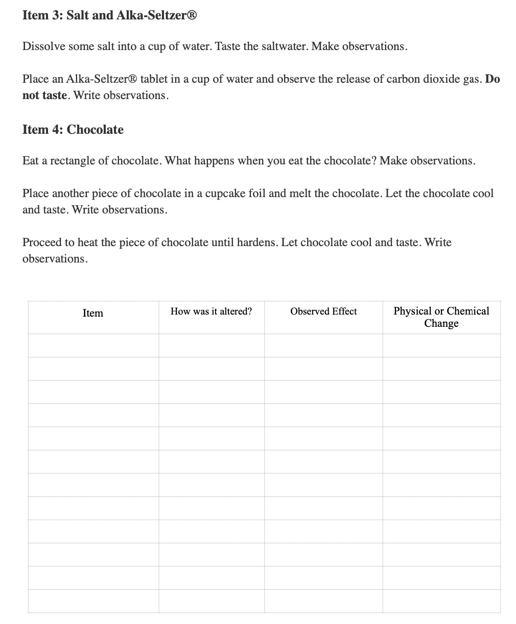 Solved Part 2 Chemical and Physical Changes in Your Kitchen | Chegg.com