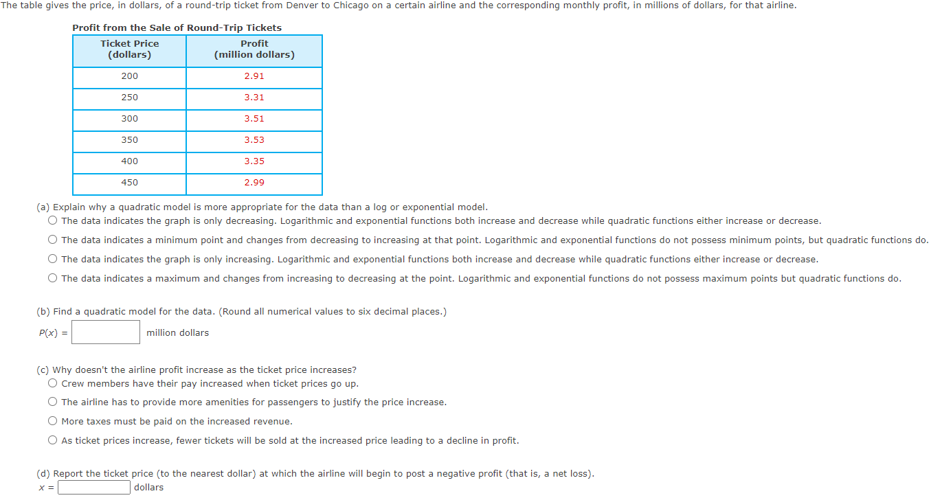 Solved (a) Explain why a quadratic model is more appropriate | Chegg.com