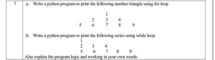 Solved a. Write a python program to print the following | Chegg.com