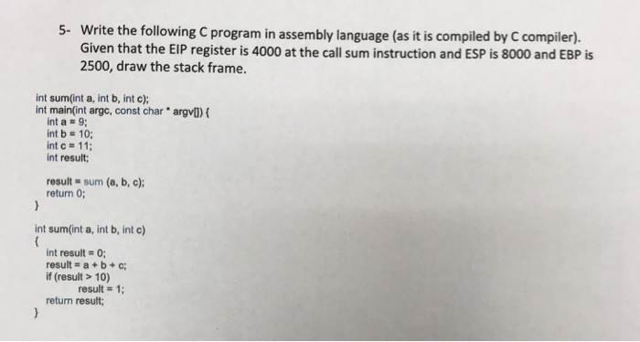 Solved Write the following C program in assembly language | Chegg.com