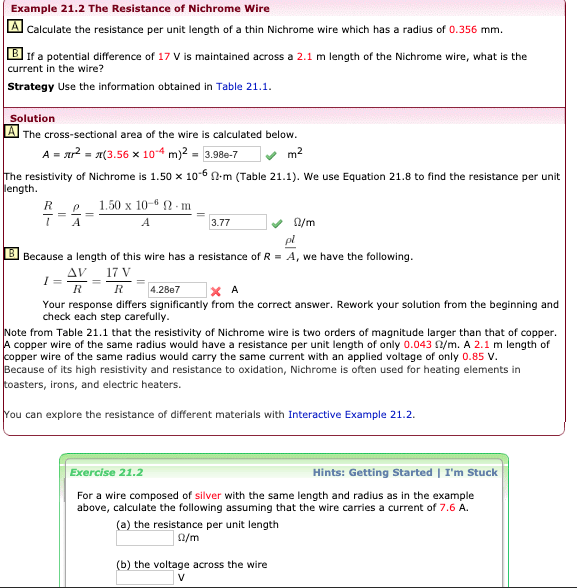 Solved Example 21.2 The Resistanc of Nichrome wire Calculate