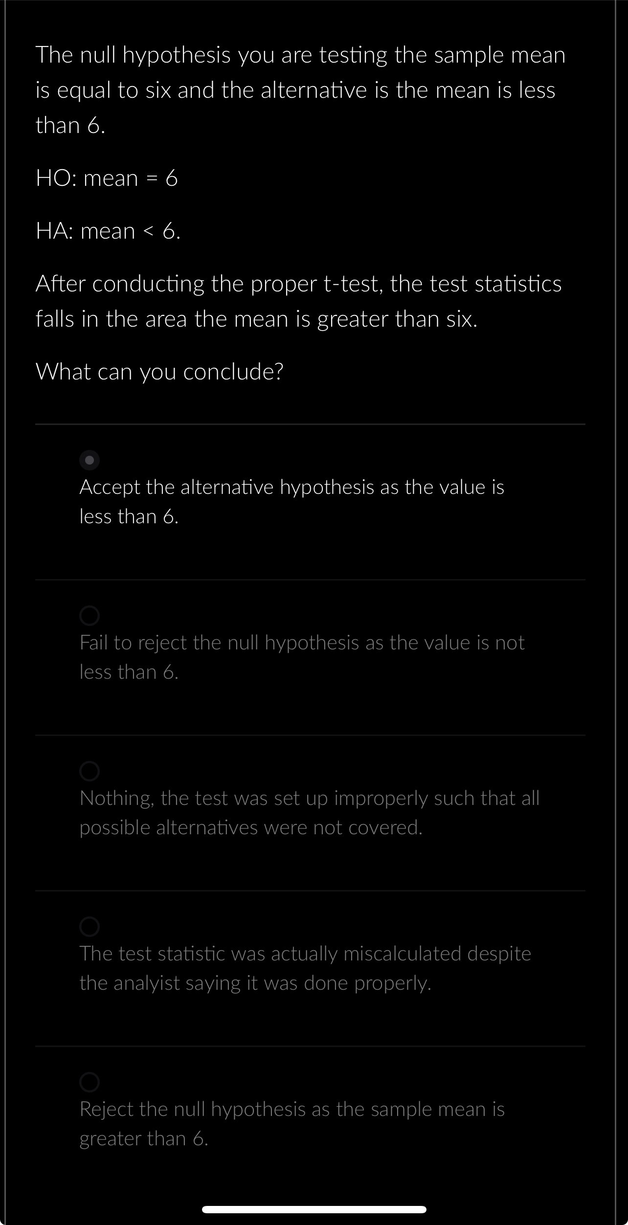 Solved The null hypothesis you are testing the sample meanis | Chegg.com
