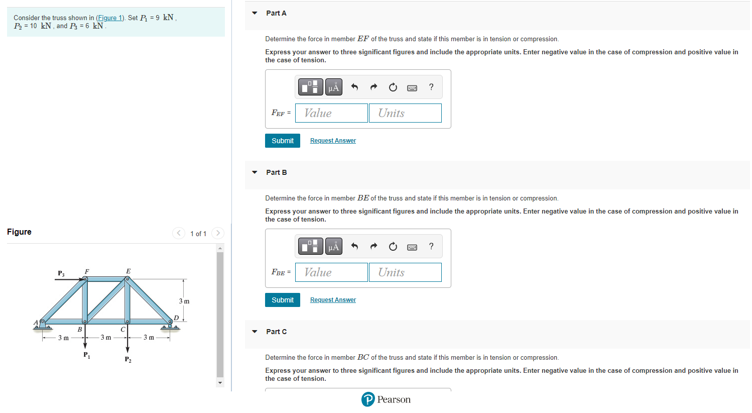 Solved Consider the truss shown in (Figure 1). Set P1=9kN, | Chegg.com