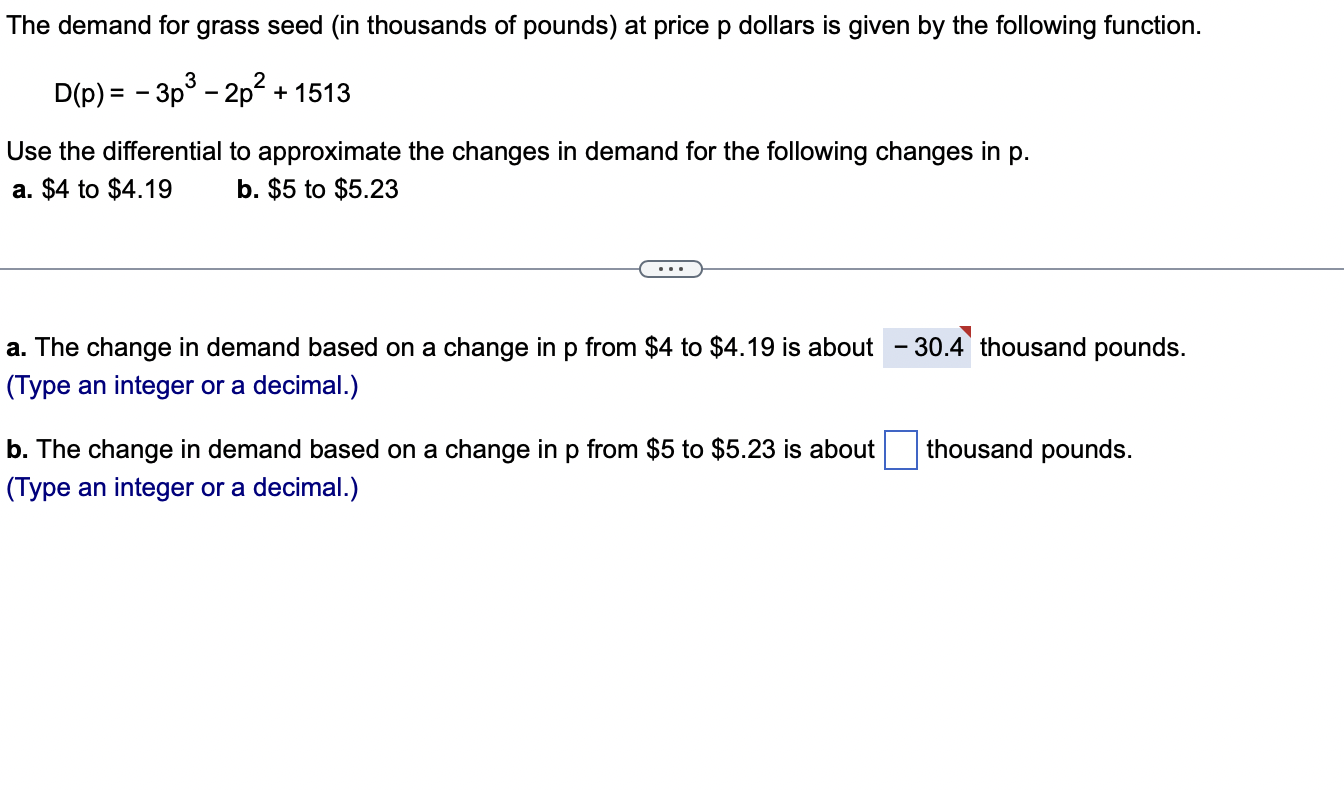 Solved D(p)=−3p3−2p2+1513 Use the differential to | Chegg.com