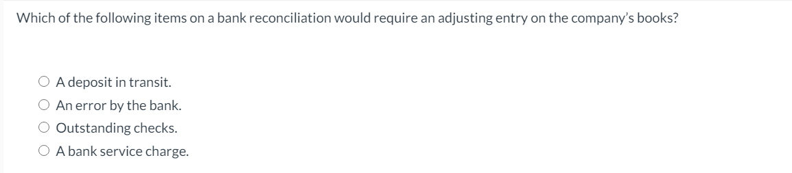 Solved Which of the following items on a bank reconciliation | Chegg.com