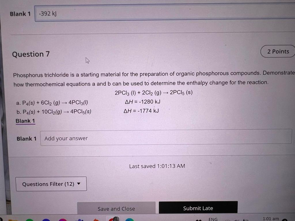 Phosphorus trichloride is a starting material for the preparation of organic phosphorous compounds. Demonstrate how thermoche