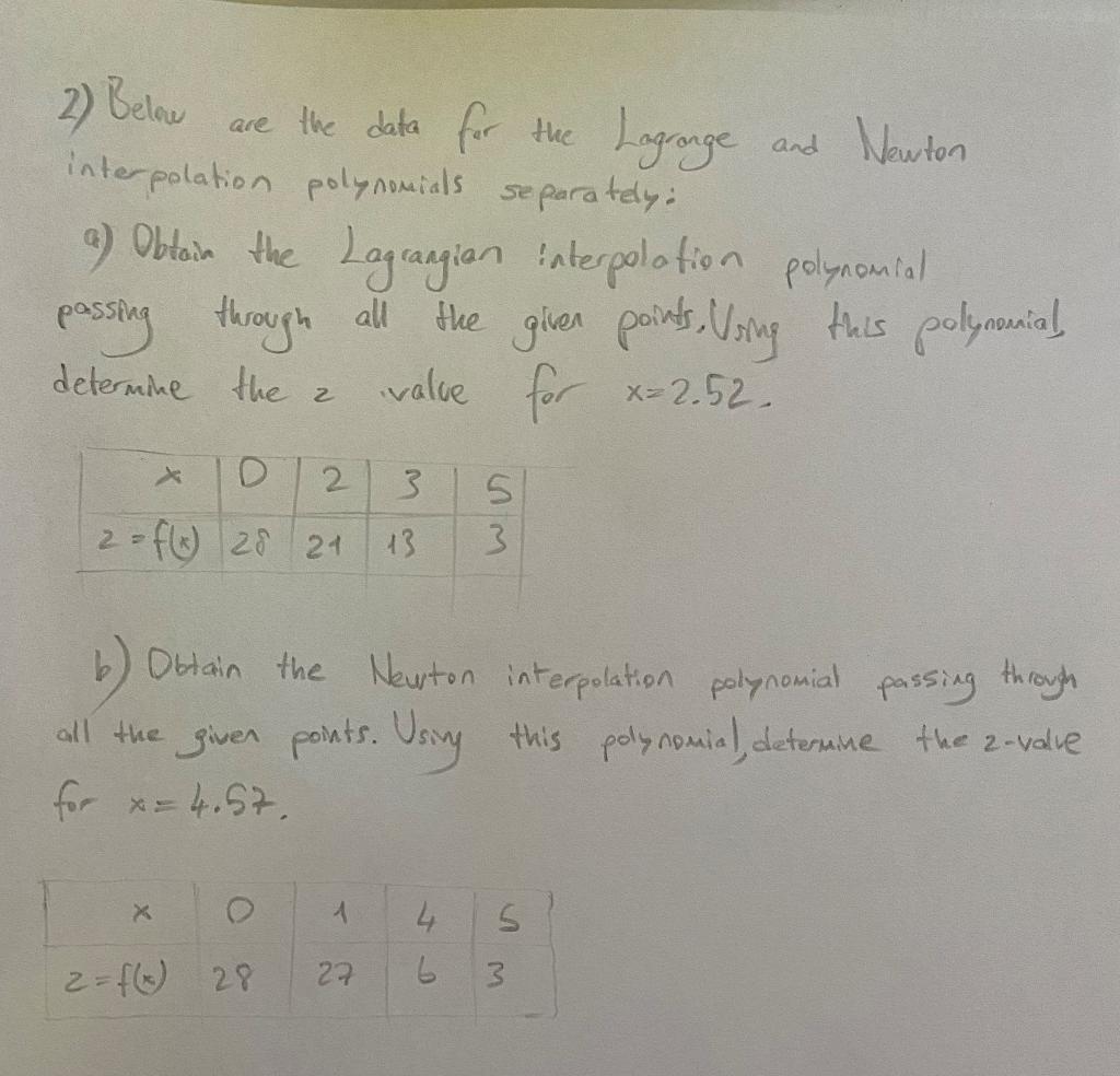 Solved 2) Below are the data for the Lagrange and Newton | Chegg.com