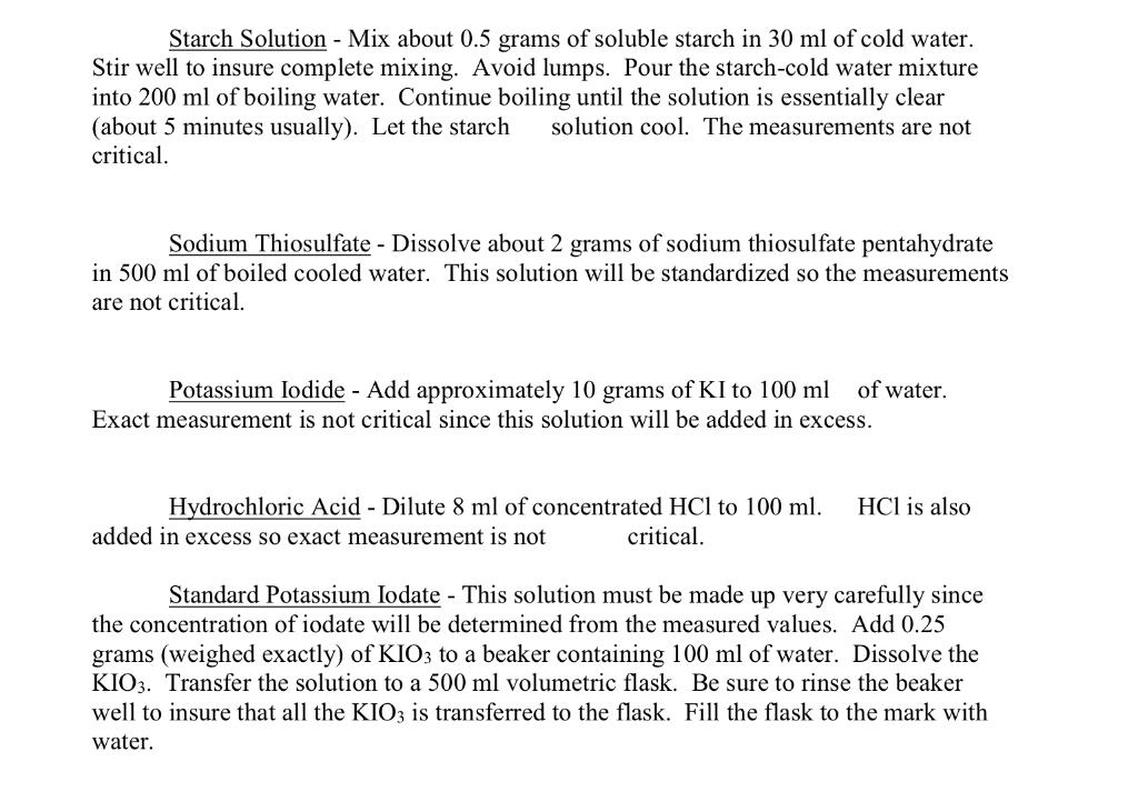 Solved Starch Solution - Mix about 0.5 grams of soluble | Chegg.com