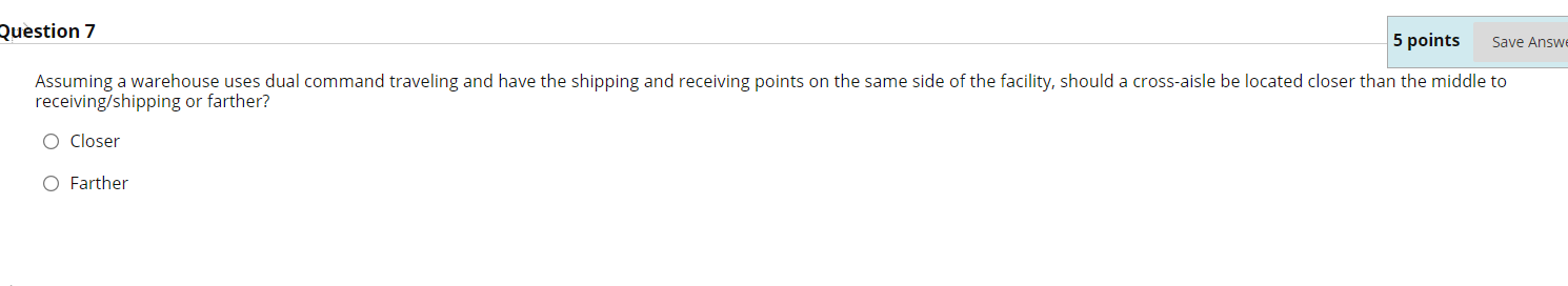 Solved Question 7 5 points Save Answe Assuming a warehouse | Chegg.com
