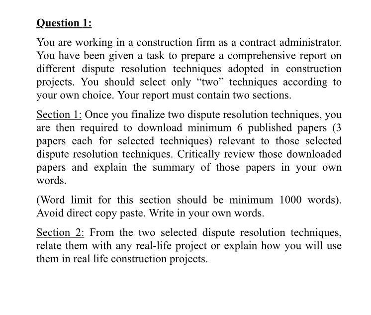 Solved Question 1: You are working in a construction firm as | Chegg.com