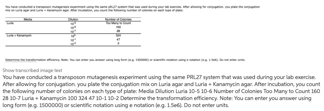 You have conducted a transposon mutagenesis | Chegg.com
