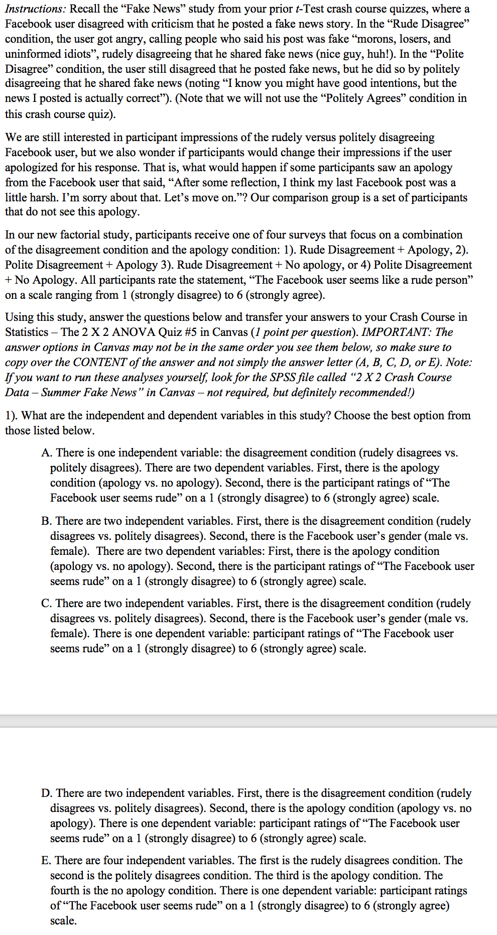 Solved Instructions: Recall the “Fake News” study from your | Chegg.com