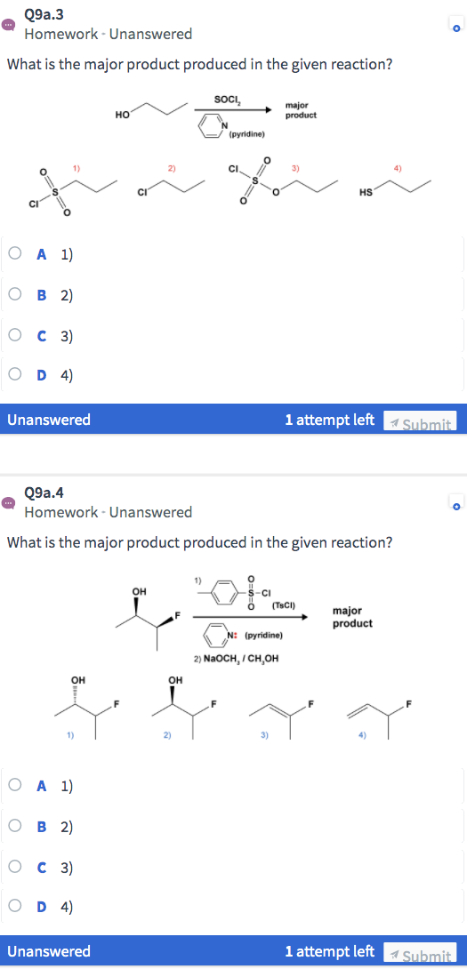 Solved Q9a.3 Homework - Unanswered What is the major product | Chegg.com