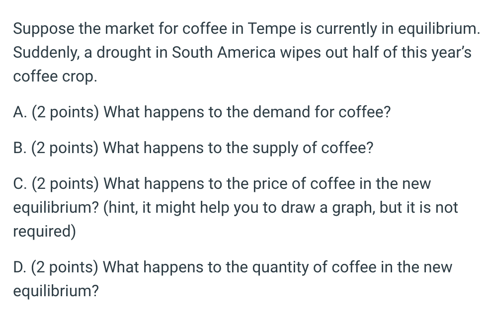 Solved Suppose the market for coffee in Tempe is currently