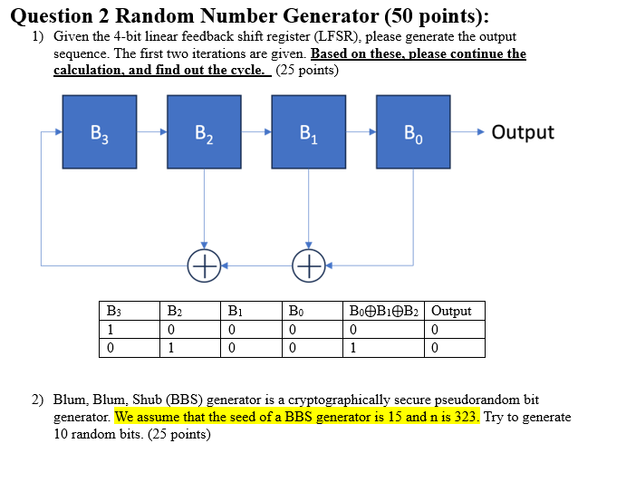 Solved Question 2 Random Number Generator (50 Points): 1) | Chegg.com