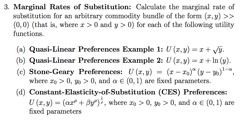 Solved 3. Marginal Rates of Substitution Calculate the