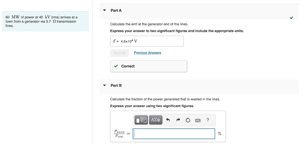 Solved 60 MW of power at 40 kV (rms) arrives at a town from | Chegg.com