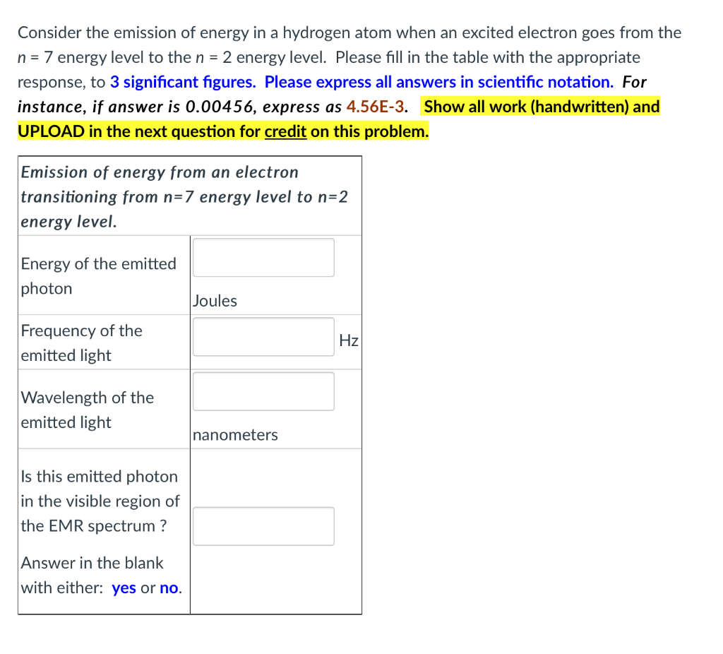 Solved Consider the emission of energy in a hydrogen atom | Chegg.com