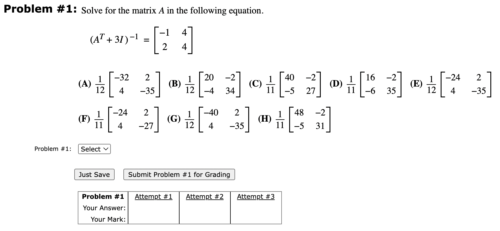 solve the assignment problem represented by the following matrix