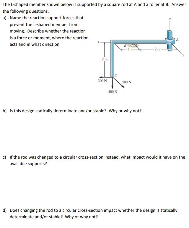Solved The member show below is supported by a square rod at | Chegg.com