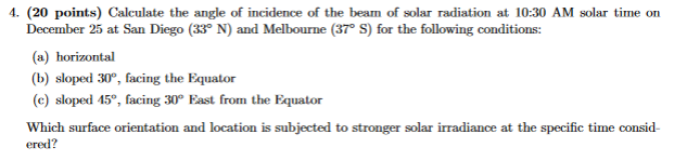 Solved 4. (20 points) Calculate the angle of incidence of | Chegg.com