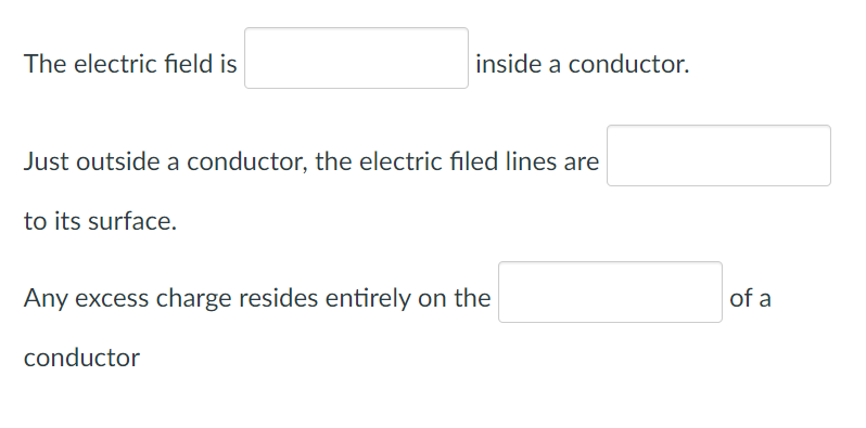 Solved The electric field is inside a conductor. a Just | Chegg.com