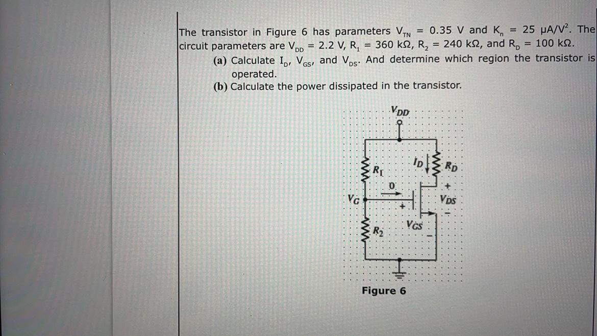 Solved The transistor in Figure 6 has parameters VTN = 0.35 | Chegg.com