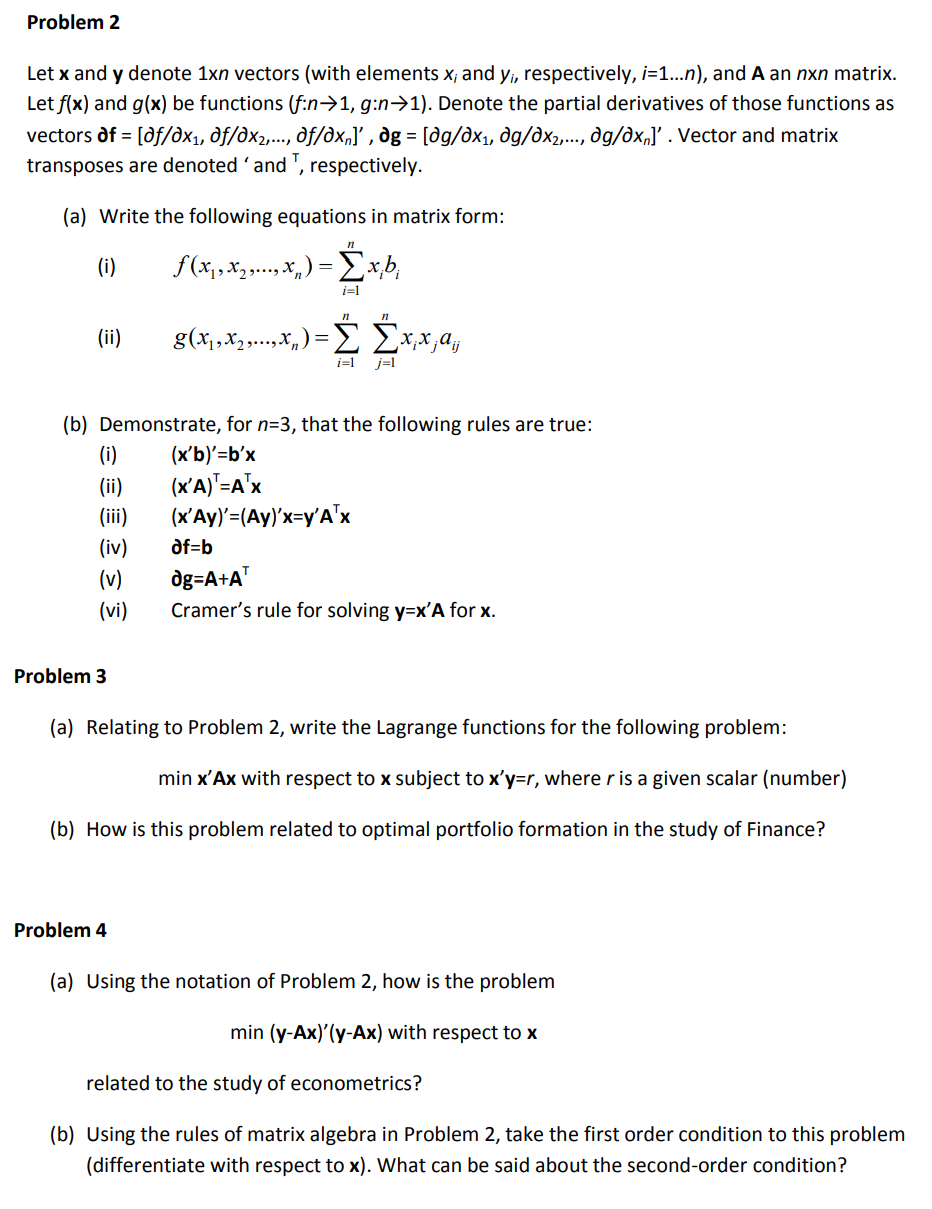 Solved Problem 2 Let X And Y Denote 1xn Vectors With