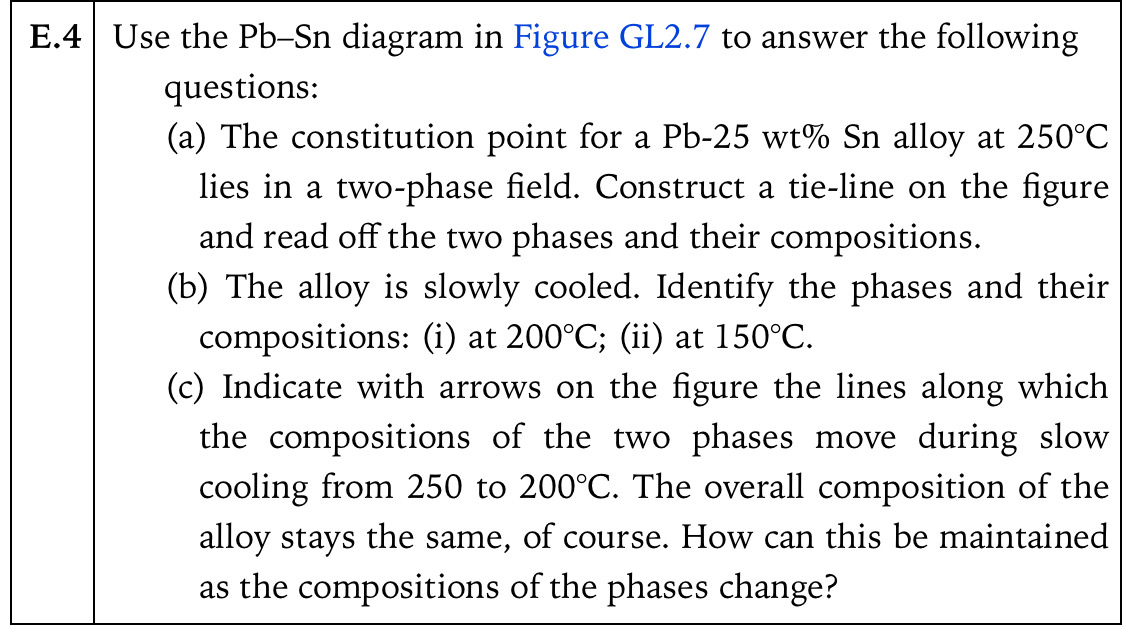 Solved E.4 Use the Pb-Sn diagram in Figure GL2.7 to answer | Chegg.com
