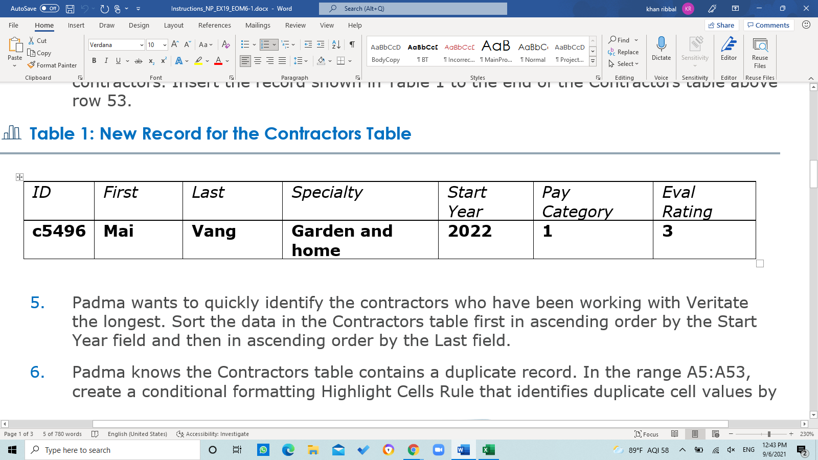 Solved AutoSave Off Instructions_NP_EX19_EOM6-1.docx - Word | Chegg.com