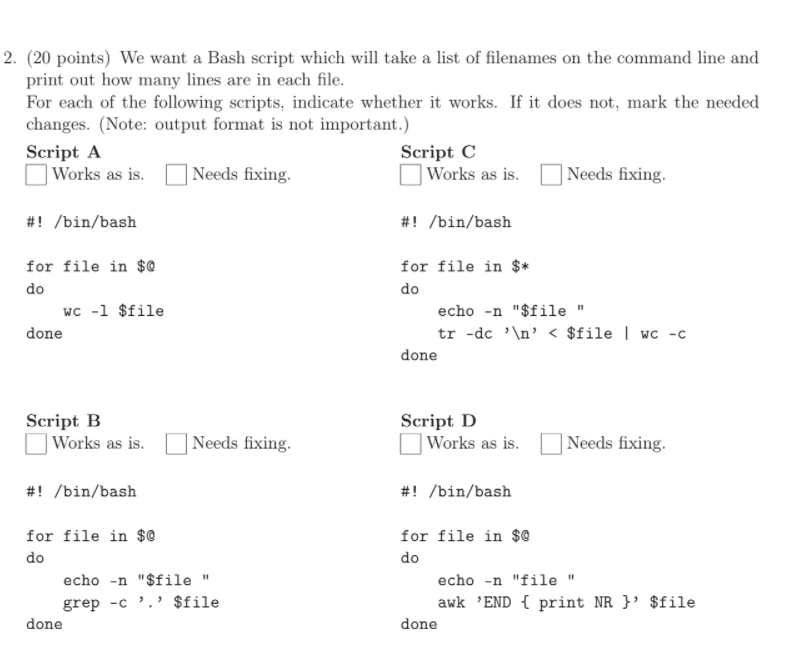 Solved 2. (20 points) We want a Bash script which will take | Chegg.com