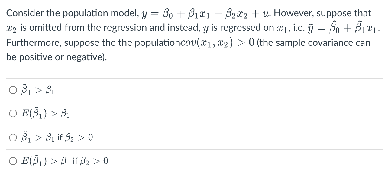 Solved Consider The OLS Regression Equation: = Bo + 1&1 + | Chegg.com