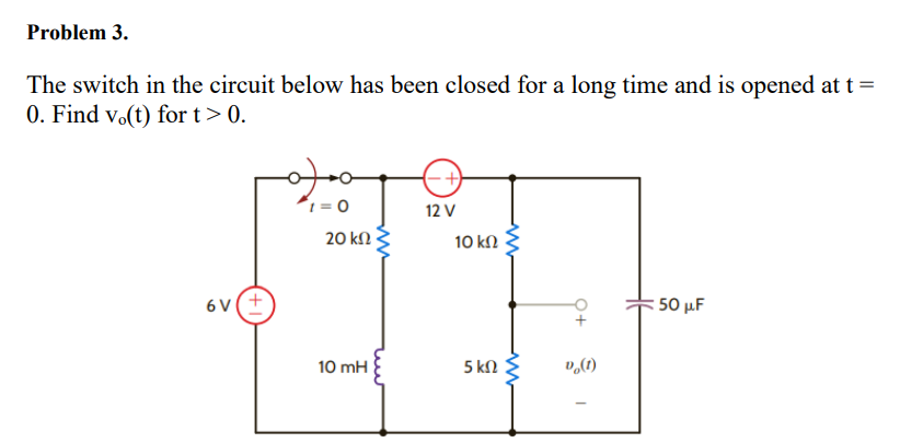 Solved The switch in the circuit below has been closed for a | Chegg.com