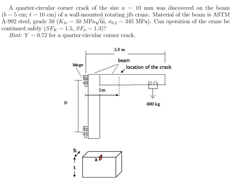 Solved A quarter-circular corner crack of the size a 10 mm | Chegg.com