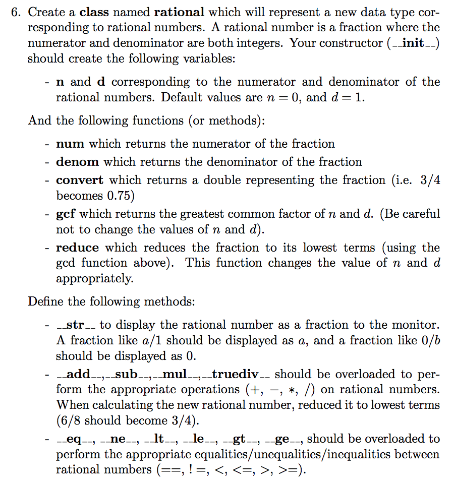 Solved 6. Create a class named rational which will represent | Chegg.com