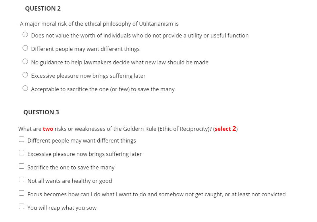 Solved Ethics & Morals Worksheet QUESTION 1 Match each
