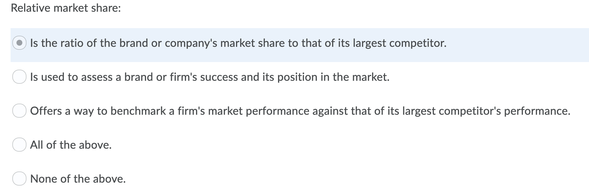 Solved Relative market share: Is the ratio of the brand or | Chegg.com