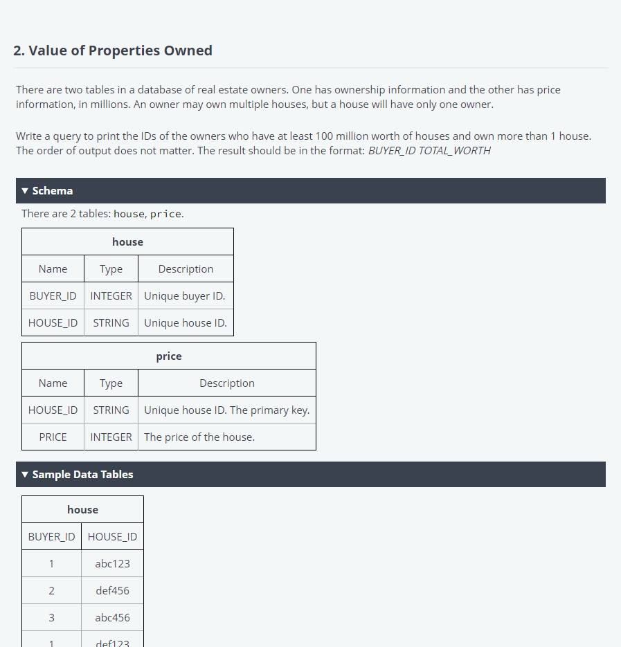 2 Value Of Properties Owned There Are Two Tables In Chegg Com