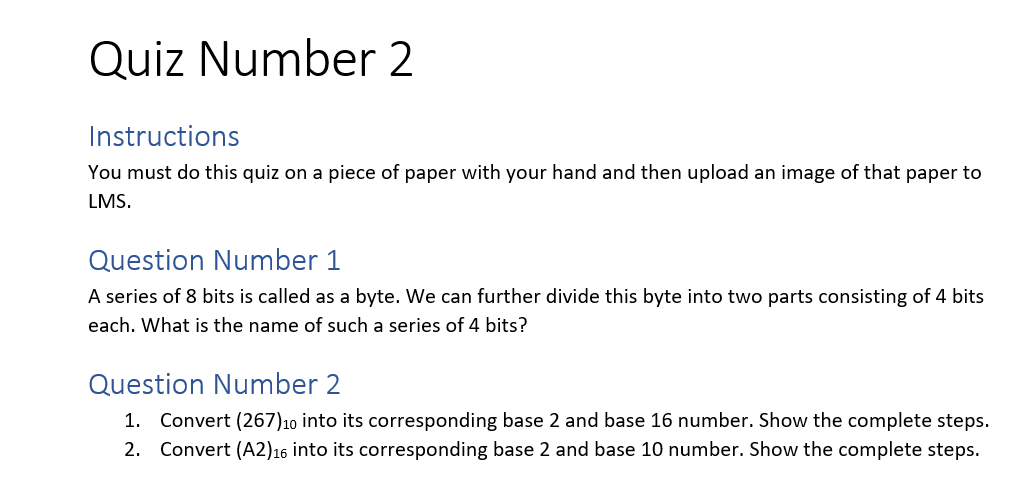 Solved Quiz Number 2 Instructions You must do this quiz on a | Chegg.com