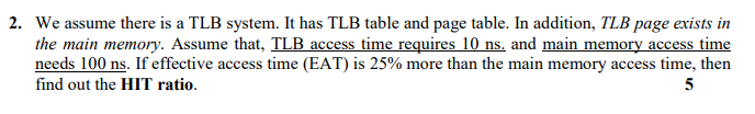 Solved 2. We assume there is a TLB system. It has TLB table | Chegg.com