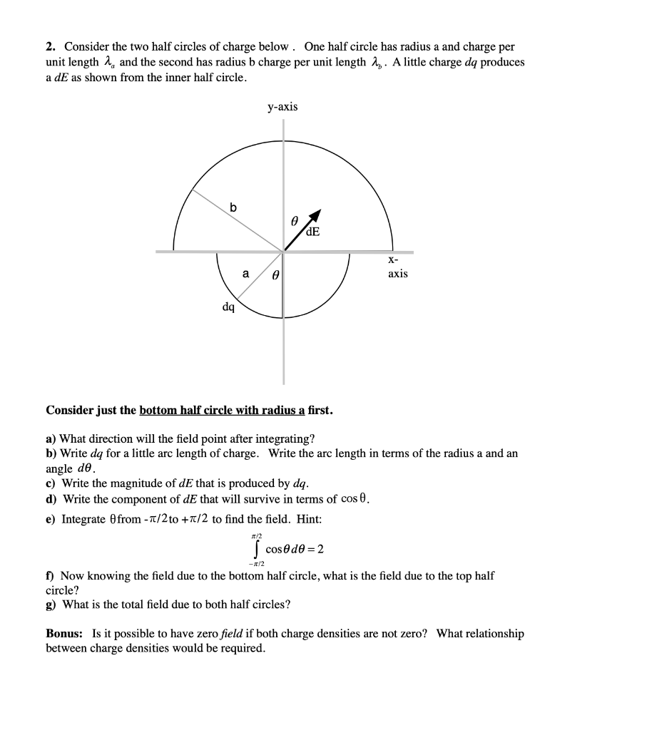 Solved 2. Consider the two half circles of charge below. One | Chegg.com