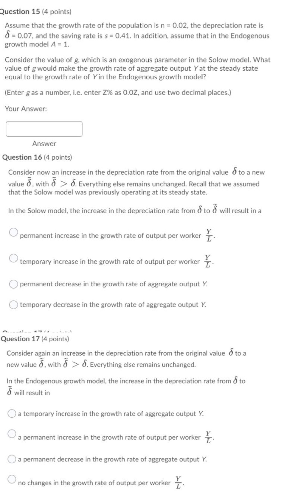 Question 15 (4 points) Assume that the growth rate of | Chegg.com