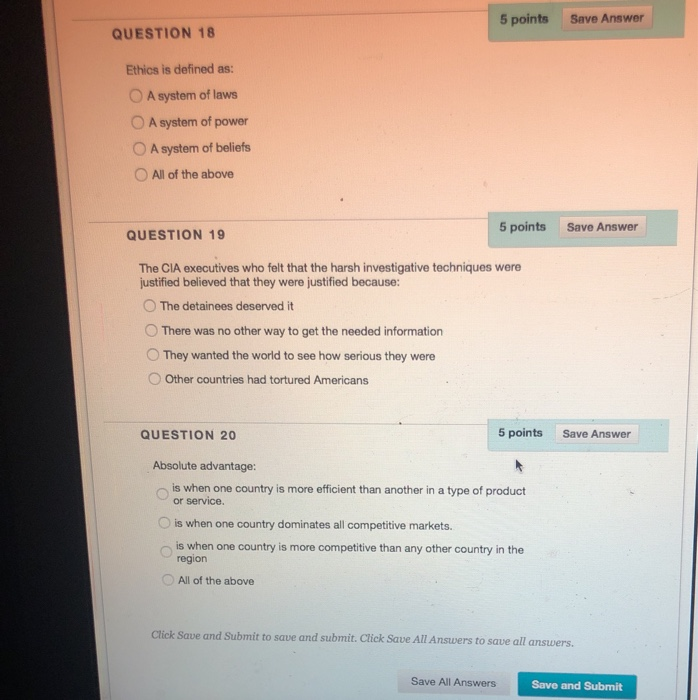 Solved 5 points Save Answer QUESTION 18 Ethics is defined | Chegg.com