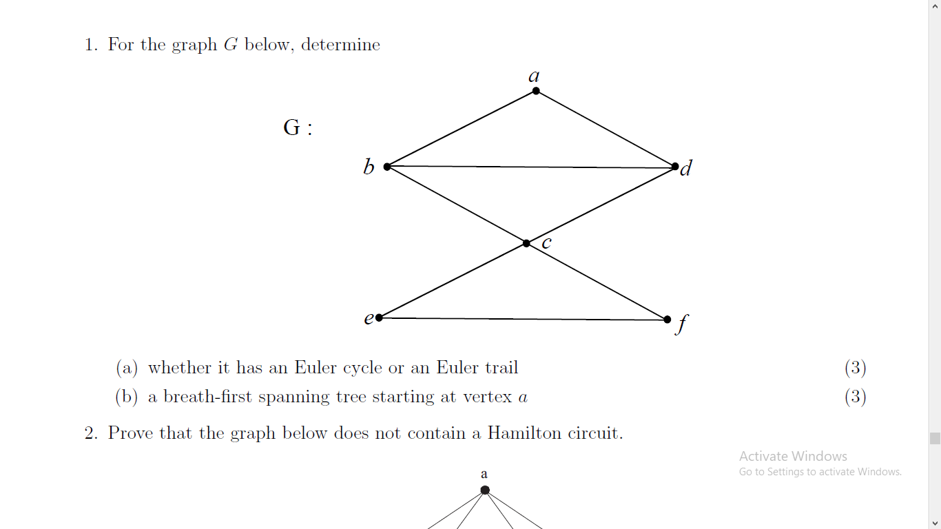 Solved 1. For the graph G below, determine a G: b d (a) | Chegg.com