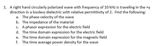 Solved A Right Hand Circularly Polarized Wave With Frequency | Chegg.com