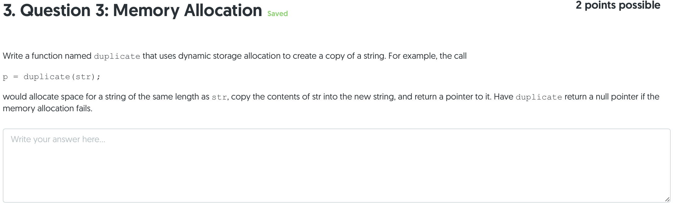 Solved 3. Question 3: Memory Allocation saved 2 points | Chegg.com