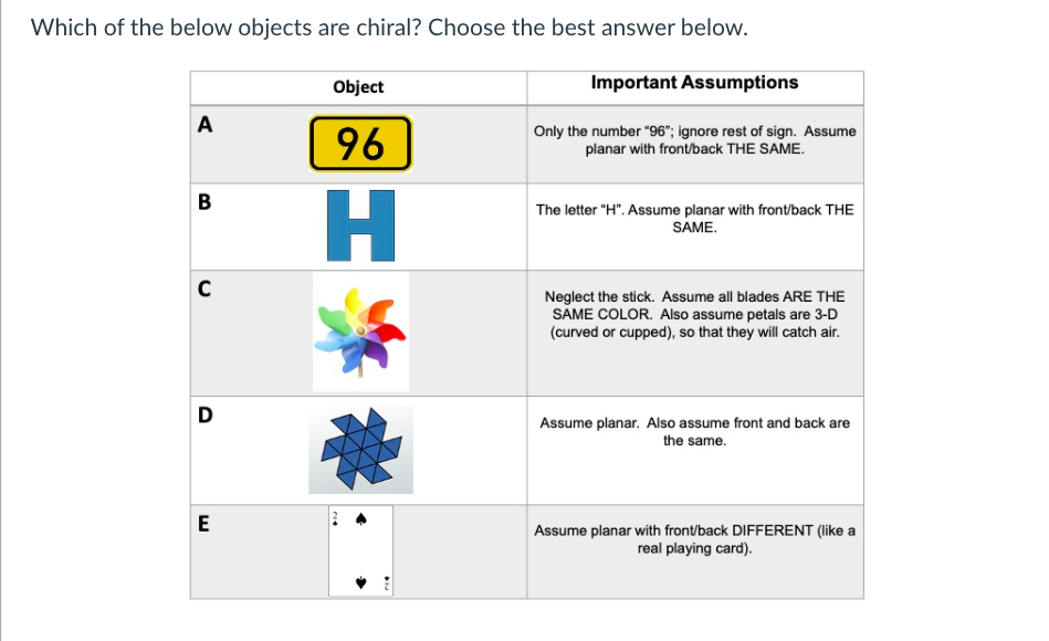 Solved Which of the below objects are chiral? Choose the | Chegg.com