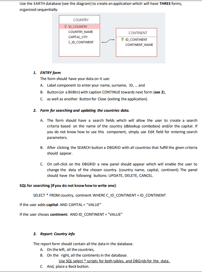 Solved Use the EARTH database (see the diagram) to create an | Chegg.com