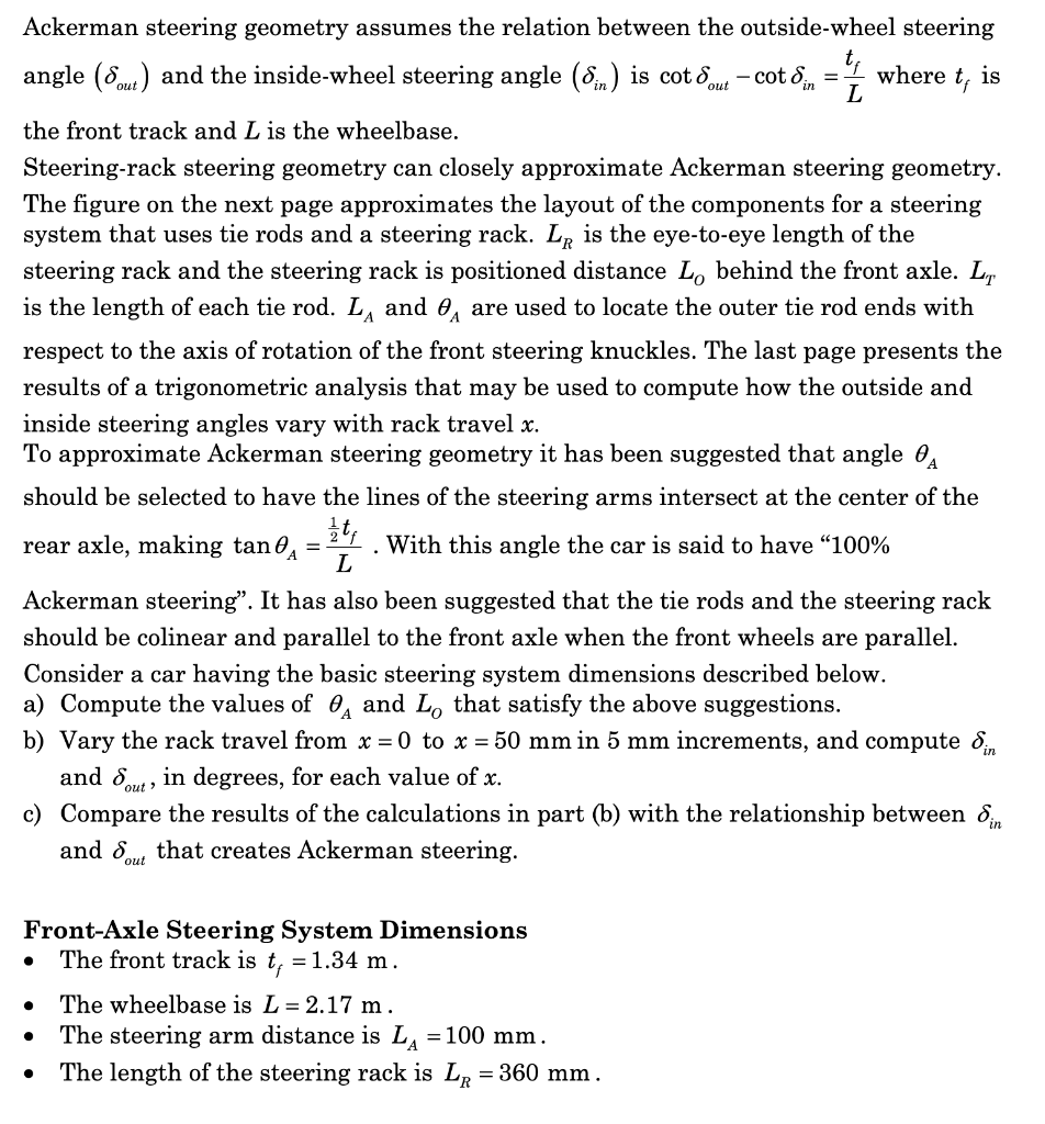 Solved Ackerman Steering Geometry Assumes The Relation | Chegg.com