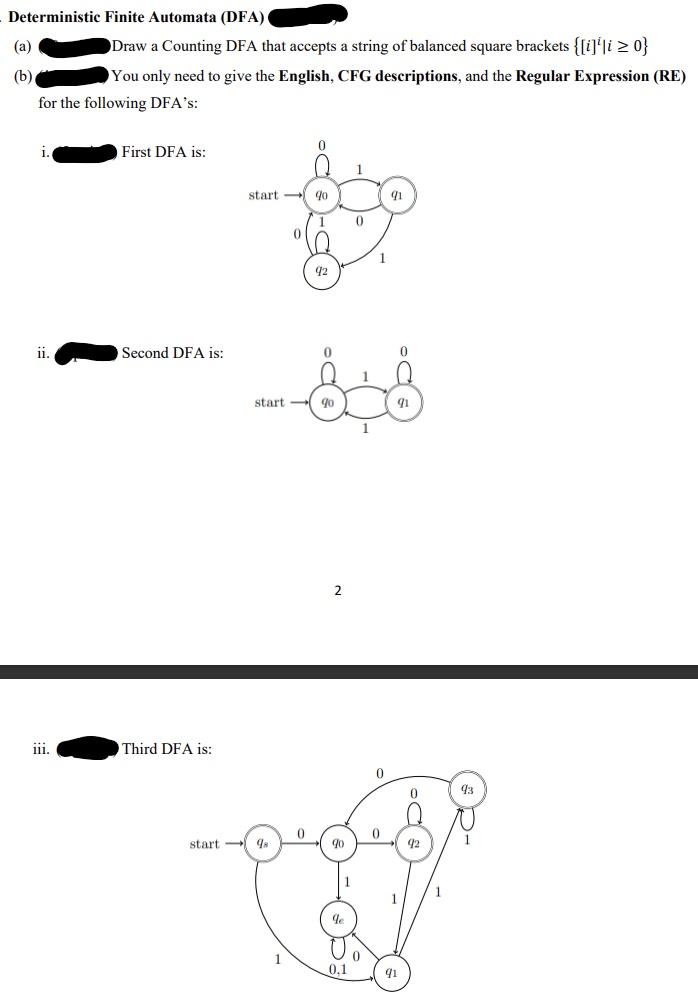 Solved Deterministic Finite Automata (DFA) (a) Draw A | Chegg.com